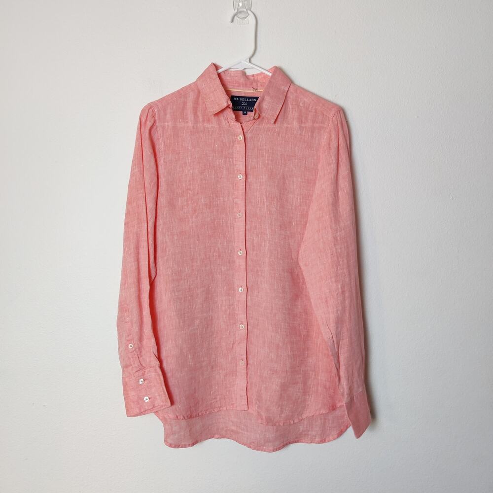 RB Sellars 100% Linen Salmon Pink Button Up Shirt 12 Preppy Coastal Vacation